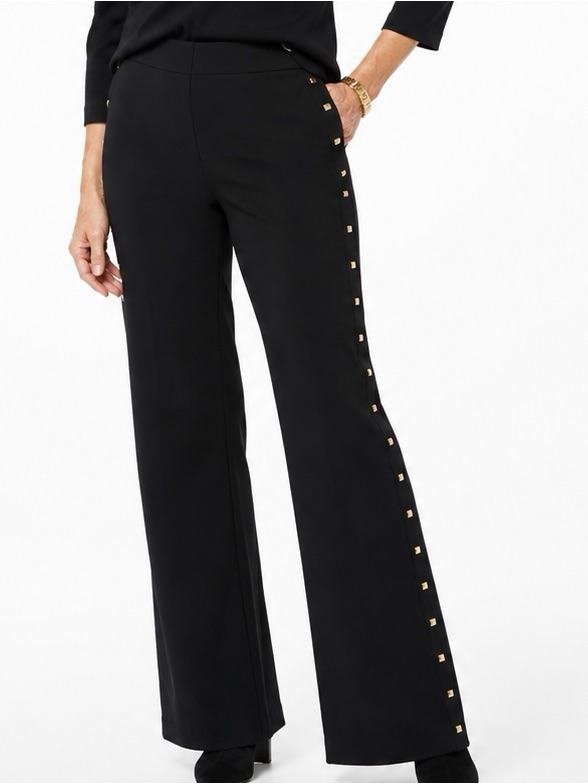 Chico’s Black Wide Leg Pull-On Pants Gold Studded Side Trim Size 0 Or 4-6